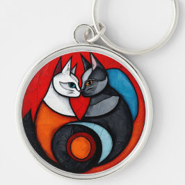 Chaveiro Dois Gatos em Desenho Circular Vibrante