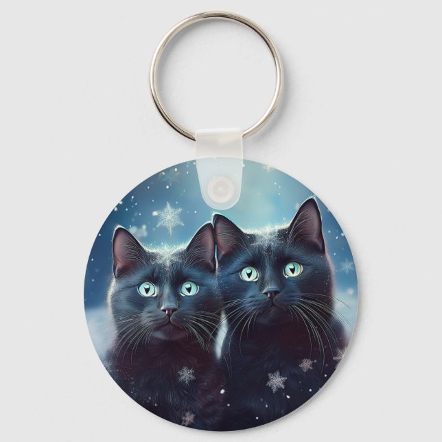 Chaveiro Dois Gatos Pretos A Serem Neves (Frente)