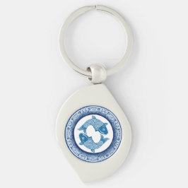 Chaveiro Dois Peixes de Peixes Padrão Azul Koi Carp Chinois