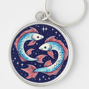 Chaveiro Dois Peixes Koi Nadando Sob O Céu Estrelado