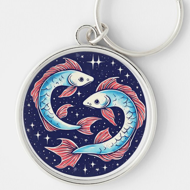 Chaveiro Dois Peixes Koi Nadando Sob o Céu Noturno Estrelad (Frente)
