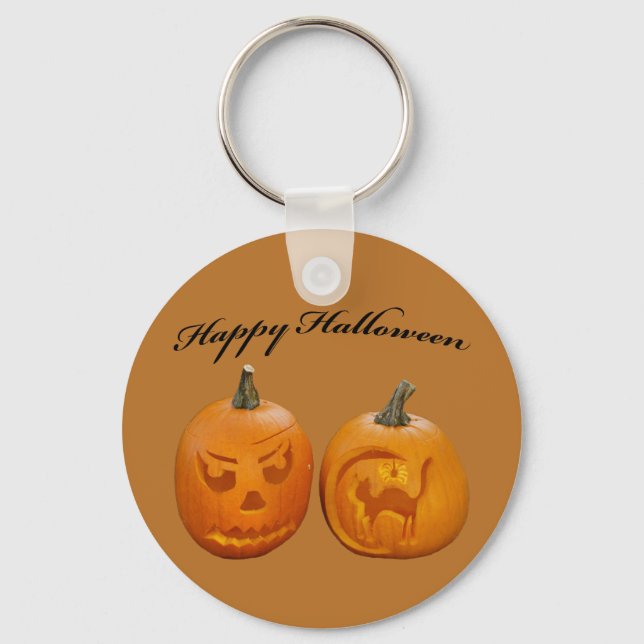 Chaveiro Dois Pumpkins Feliz Dia das Bruxas (Frente)
