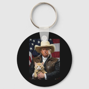 Chaveiro Donald Trump Cat Shirt Cowboy American Flag Engraç
