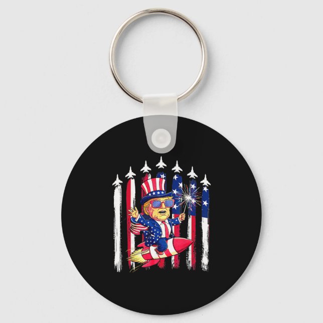Chaveiro Donald Trump Feliz 4 de Julho Para Patriotas Ameri (Frente)