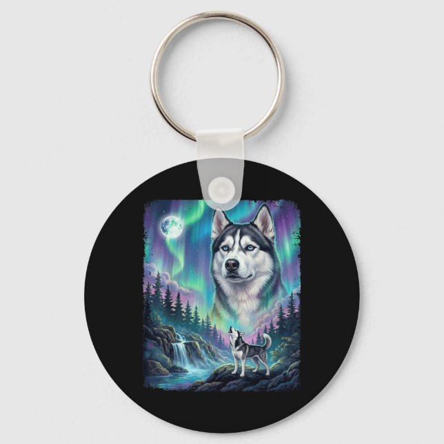 Chaveiro Dono de Cachorro Husky Siberiano Uivando Luzes do  (Frente)