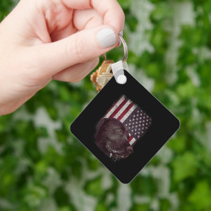 Chaveiro Dono de Labrador Preto Americano Bandeira EUA Patr