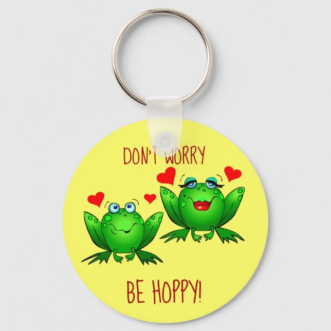 Chaveiro Dont Worry Be Hoppy Cute Cheerful Fun Green Frogs (Frente)