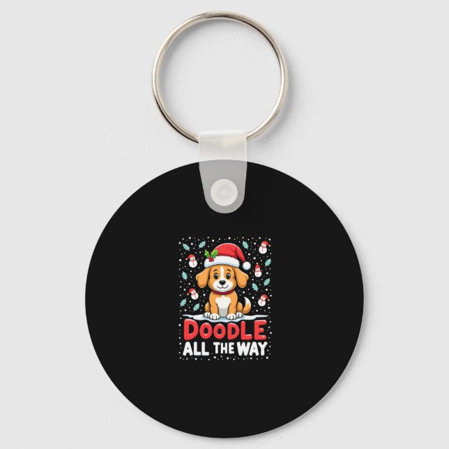 Chaveiro Doodle All The Way Funny Goldendoodle Santa Hat Ch (Frente)