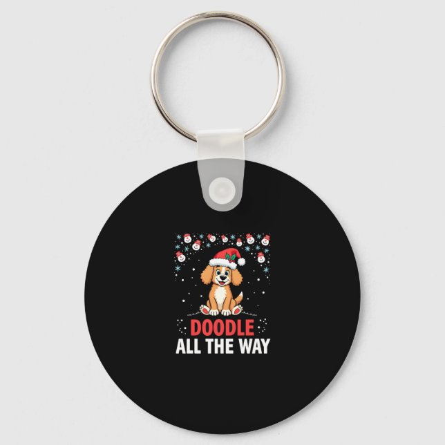 Chaveiro Doodle All The Way Funny Goldendoodle Santa Hat Ch (Frente)