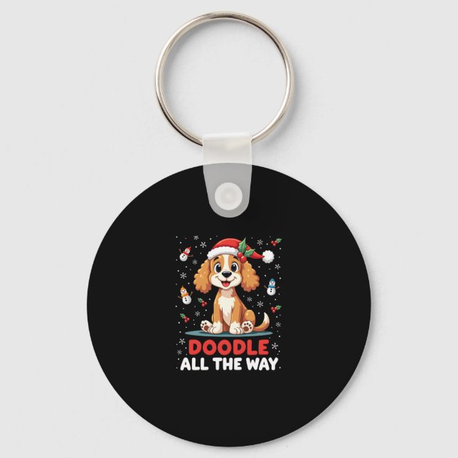 Chaveiro Doodle All The Way Funny Goldendoodle Santa Hat Ch (Frente)