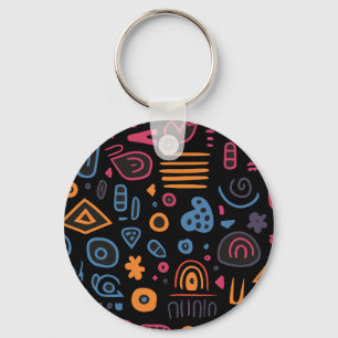 Chaveiro Doodle Tribal Abstrato Neon Geométrico Preto