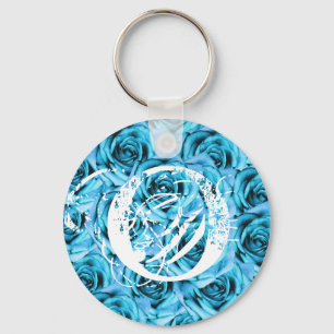 Chaveiro dos rosas do azul de gelo da letra O do