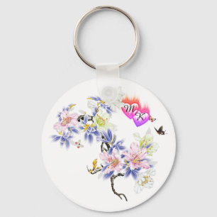 Chaveiro Double Monogram Flaming Hearts with Flowers