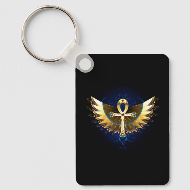 Chaveiro Dourada Ankh com Asas (Frente)