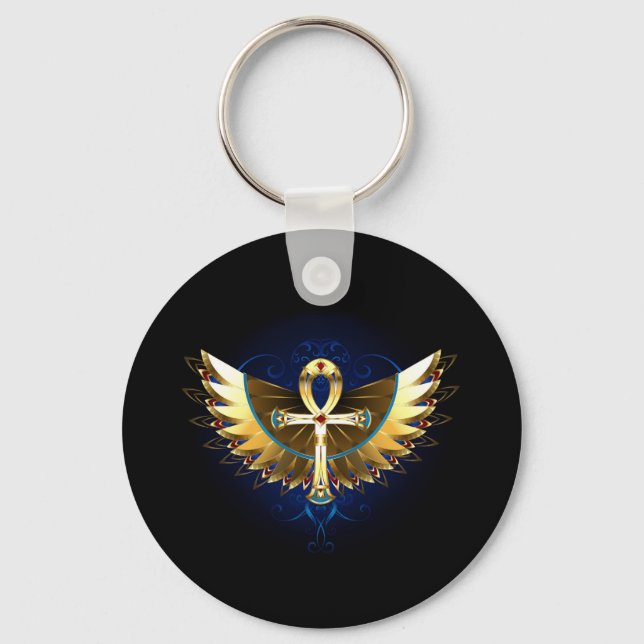 Chaveiro Dourada Ankh com Asas (Frente)