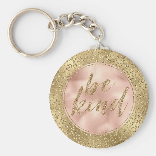 Chaveiro Dourada Leopard Imprima Blush Rosa Seja gentil (Frente)