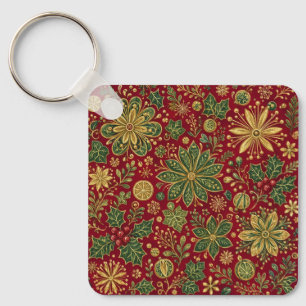 Chaveiro Dourado Antigo Verde Folhas de Natal Botânica de N