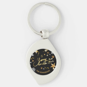 Chaveiro Dourado Black Stars Personalizado Feliz Natal