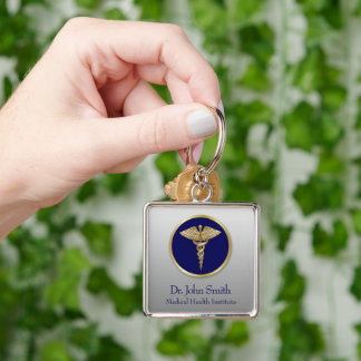 Chaveiro Dourado Caduco Médico Profissional Azul