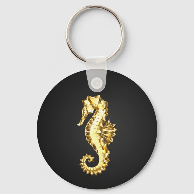 Chaveiro Dourado Cavalo de Mar Poligonal (Frente)