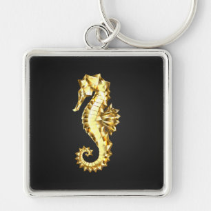 Chaveiro Dourado Cavalo de Mar Poligonal