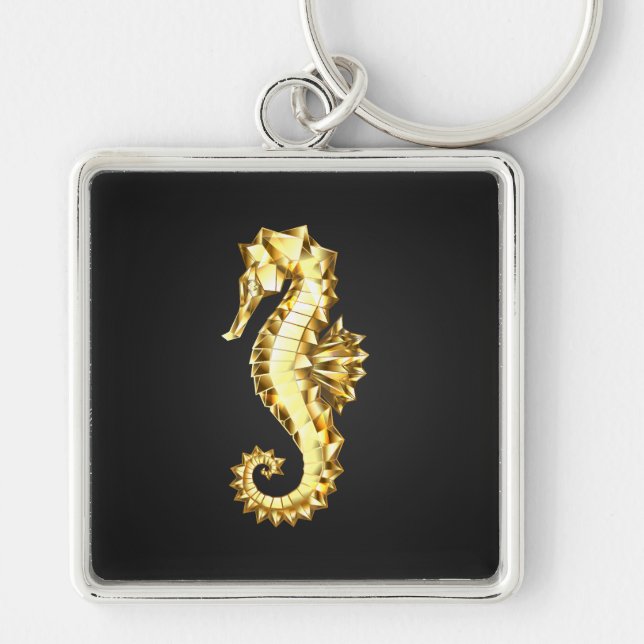 Chaveiro Dourado Cavalo de Mar Poligonal (Frente)