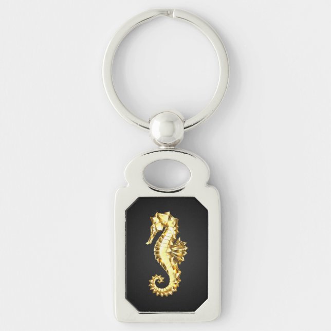 Chaveiro Dourado Cavalo de Mar Poligonal (Frente)