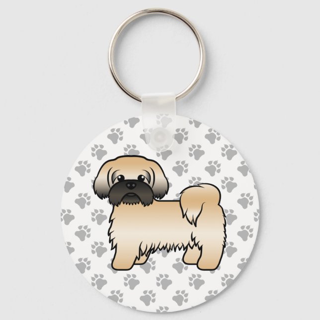 Chaveiro Dourado com a máscara negra Shih Tzu Cute Cartoon (Frente)