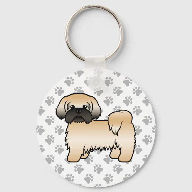 Chaveiro Dourado com a máscara negra Shih Tzu Cute Cartoon
