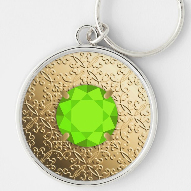 Chaveiro Dourado Damask com faux peridot gemstone (Frente)