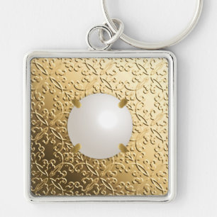Chaveiro Dourado Damask com uma maldita pérola
