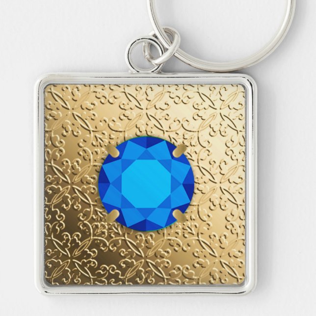 Chaveiro Dourado Damask com uma pedra de fogo (Frente)