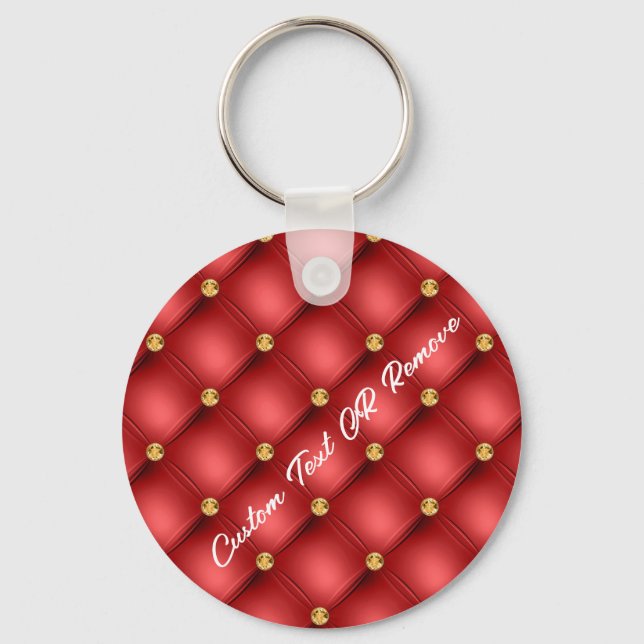 Chaveiro Dourado Diamante Vermelho Tufado Texto do Couro Ve (Frente)