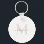 Chaveiro Dourado e Cinza Script Monograma Branco<br><div class="desc">Chaveiro. Monograma Dourado e Cinza. Fundo branco.</div>