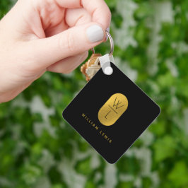 Chaveiro Dourado e preto Monograma moderno minimalista