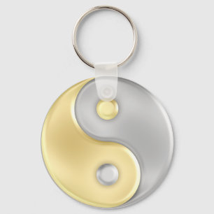 Chaveiro Dourado e Silver Yin e Yang