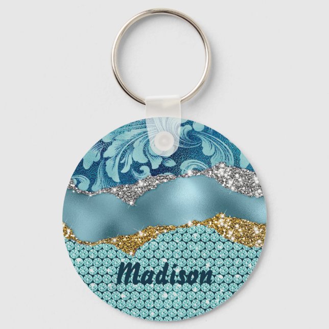 Chaveiro Dourado floral chico Monograma de tartaruga (Frente)