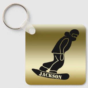 Chaveiro Dourado Freeride Snowboarder Snowboard Stencil