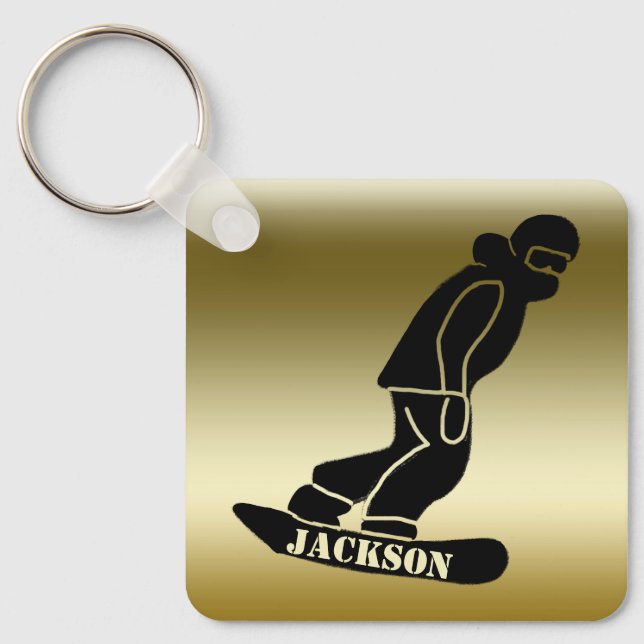 Chaveiro Dourado Freeride Snowboarder Snowboard Stencil (Frente)