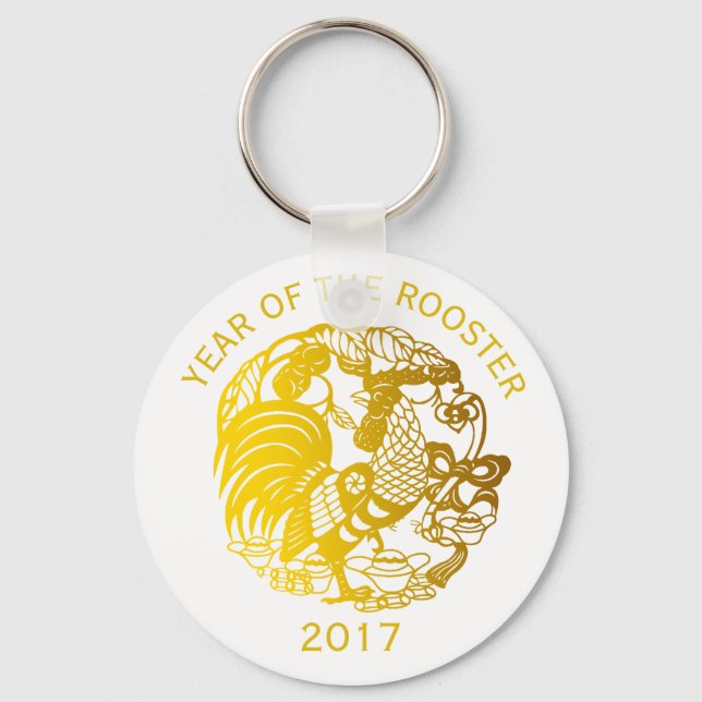 Chaveiro Dourado galo chinês personalizado Ano Zodiac Birth (Frente)