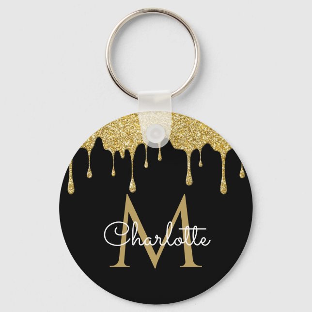 Chaveiro Dourado Glitter Drives Monograma Elegante Script C (Frente)