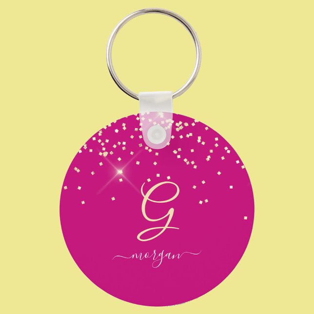 Chaveiro Dourado Glitter & Monograma White Script Name, Fuc (Criador carregado)