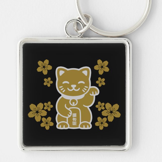 Chaveiro Dourado japonês Maneki-neko (Frente)