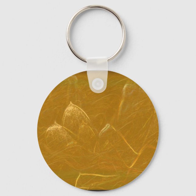 Chaveiro Dourado n Folha de cobre: Design com lótus gravado (Frente)