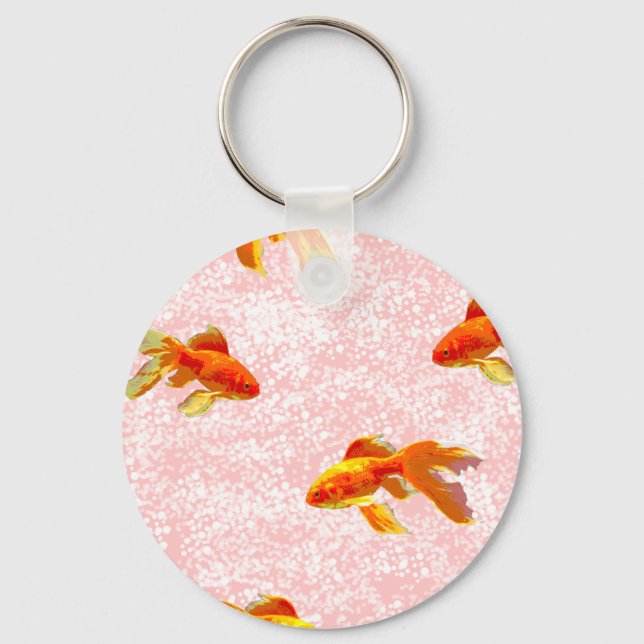 Chaveiro Dourado padrão de peixe rosa (Frente)