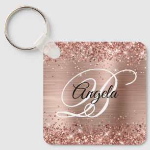 Chaveiro Dourado Rosa Espelhado Brilhante Monograma Chique