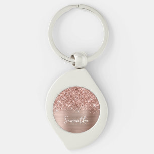 Chaveiro Dourado Rosa Espelhado Glam Nome