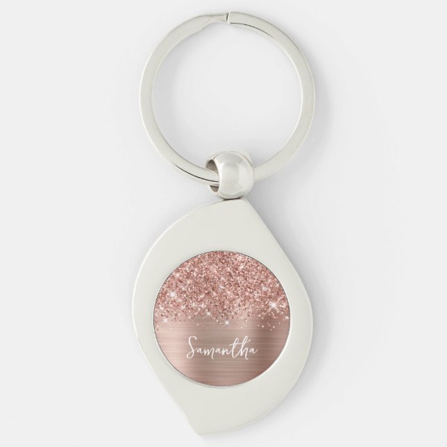 Chaveiro Dourado Rosa Espelhado Glam Nome (Frente)