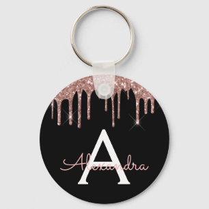 Chaveiro Dourado Rosa Pink Preto Brilhante Glitter Monogram