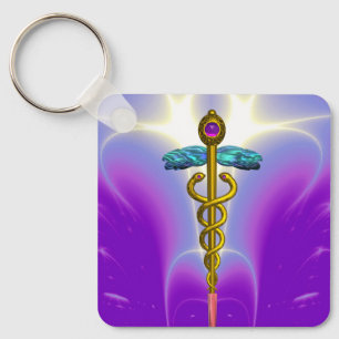 Chaveiro DOURADO SÍMBOLO MÉDICO DO CADUEUS Roxo Ultra Viole